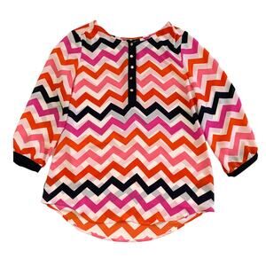 NEW DIRECTIONS Chevron Long Sleeve High Low Blouse Medium
